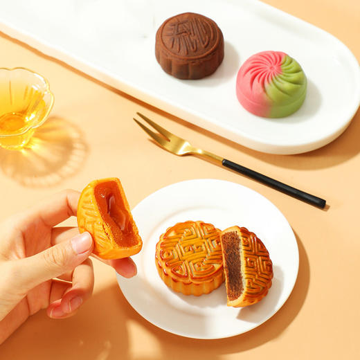 中秋月饼 提篮礼盒 388g 广式 黑芝 麻豆 沙味 多口味 奶黄流心 月饼 包邮 商品图2