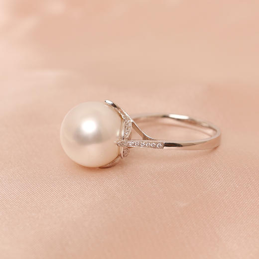 金18K海水珍珠戒指 11.5-12mm白，0.127ct 30粒 73933 商品图2