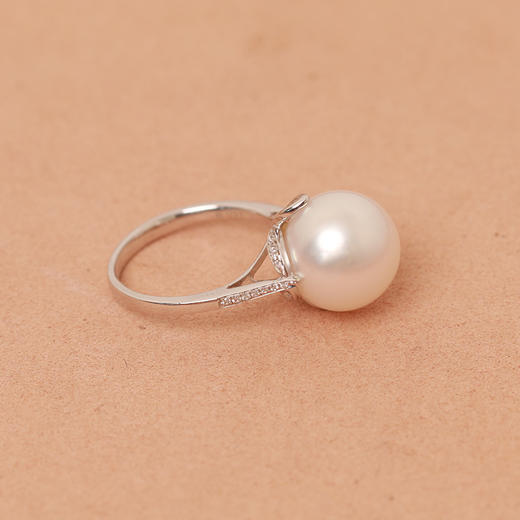 金18K海水珍珠戒指 11.5-12mm白，0.127ct 30粒 73933 商品图1