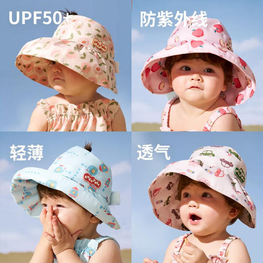 【KK树】kocotree儿童遮阳帽防紫外线婴儿防晒帽男女童空顶大帽檐宝宝太阳帽 商品图3