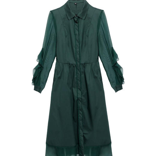 秋季新款，纯色薄款长袖拼结开衫裙中长款腰带裙时尚风衣式连衣裙QYM-JJ-C22803-Y 商品图4