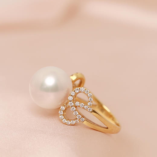 金18K海水珍珠戒指 12.5-13mm白，0.5ct 58粒 102273 商品图2