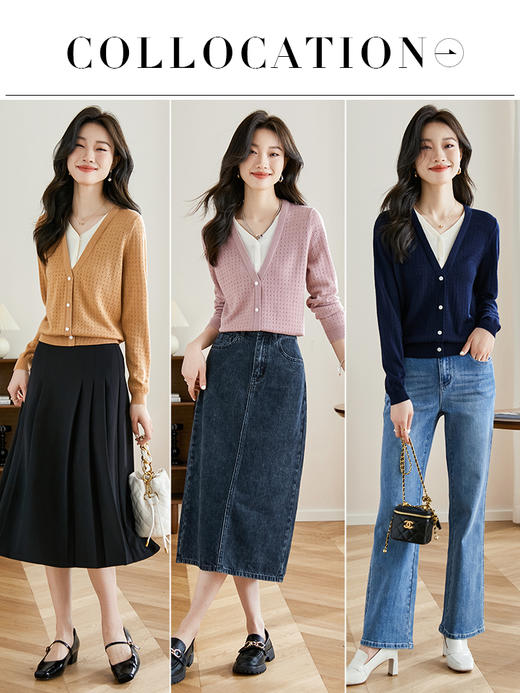 【年终特卖】熙世界V领拼接假两件针织上衣女2025早秋款休闲时尚长袖打底衫 商品图4