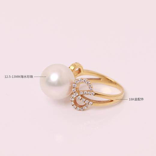 金18K海水珍珠戒指 12.5-13mm白，0.5ct 58粒 102273 商品图4