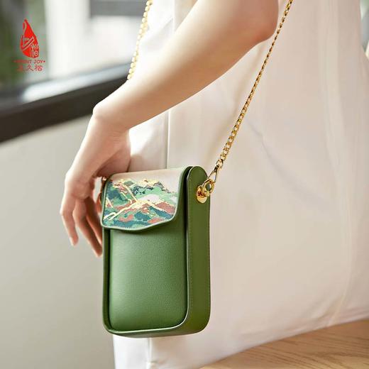SAINTJOY/上久楷 宋锦斜背包 手机包 锦绣山河 草绿色  卡其色 BWS23B0301 商品图0