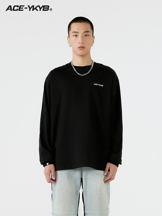 YKYB 植绒印花长T恤秋季宽松简约休闲潮牌基础款男女同款纯色上衣 商品图2