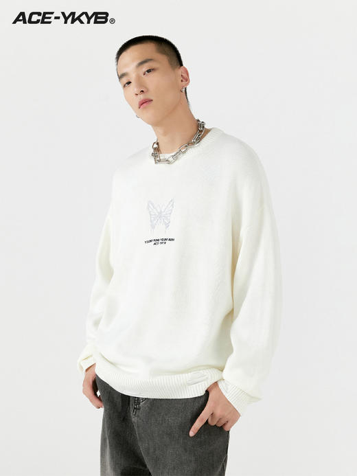 YKYB 蝴蝶字母logo针织衫秋冬潮流绣花设计感上衣宽松百搭毛衣女 商品图4