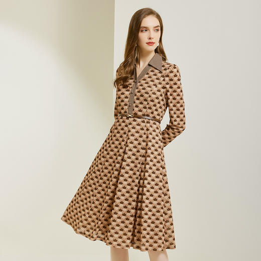 NG803斯尔丽瑟俪2023秋季新款印花针织衬衫领长袖连衣裙 商品图2