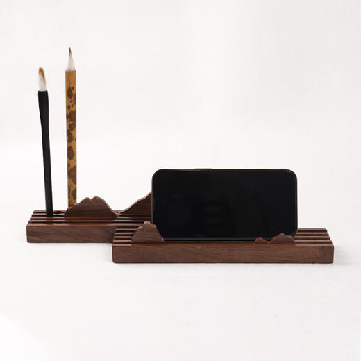 【庆学堂】千里江山•置物架  黑胡桃木创意书房置物收纳  手机/平板支架  书画镇尺 商品图3