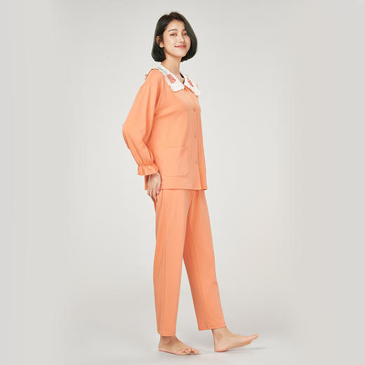 都市丽人生活家居女士睡衣26支CVC单面棉质薄款长袖长裤类家居服套装LH31H1 商品图1