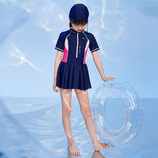 笛莎官方童装女童泳装2023夏装儿童新款甜美气质运动拼接连体泳衣 商品图2