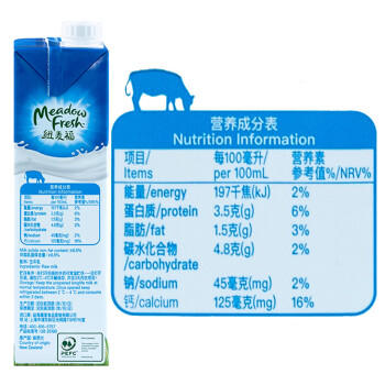 纽麦福（Meadow fresh）新西兰进口 3.5g蛋白质部分脱脂纯牛奶1L*12盒低脂高钙奶送礼佳选 商品图1