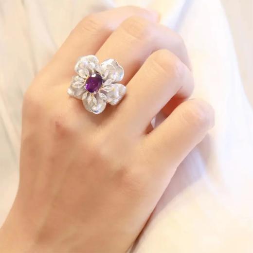 【宫里戒指】纯银紫水晶花花活口戒指 商品图0