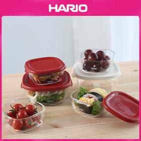 【HARIO】日本耐热玻璃保鲜盒料理玻璃碗迷你小型水果碗三件套（红/白色）