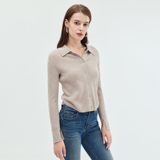 EITIE爱特爱简约POLO翻领修身纯色显瘦舒适羊毛针织开衫秋新款C2301212 商品图9