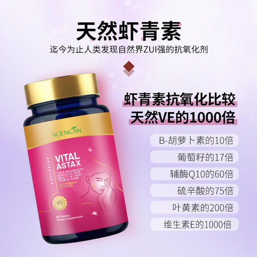 【Scenkan】大含量虾青素精华片胶囊美国进口天然雨生红藻球6mg口服成人抗氧化 商品图2
