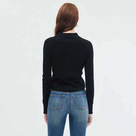 EITIE爱特爱简约POLO翻领修身纯色显瘦舒适羊毛针织开衫秋新款C2301212 商品图7