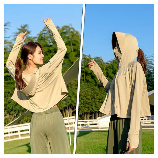 【一件抵6件！全面防晒】新款焦下短款防晒衣，女夏季防紫外线，黑胶冰丝连帽防晒服，有效阻隔紫外线99.9%，吸湿速干，运动持续干爽，加宽黑胶帽檐，透气不闷热！ 商品图3