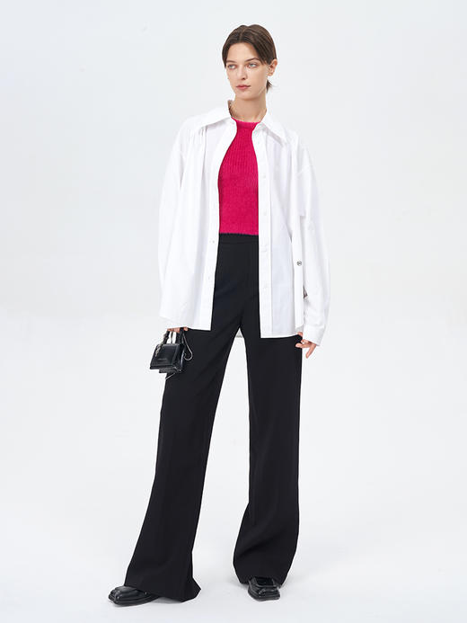 Self Who黑色休闲裤女2023新款秋季小个子垂感高腰直筒阔腿长裤子 商品图2