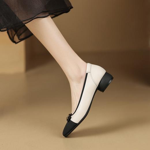 ZHR小香风单鞋女2023年春季新款通勤时尚拼色女鞋浅口粗跟豆豆鞋 商品图5
