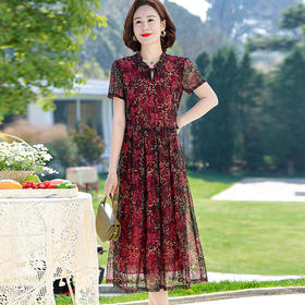 YCEAW-2318中年台湾网纱连衣裙女品牌短袖时尚新款年轻妈妈夏装洋气过膝裙子