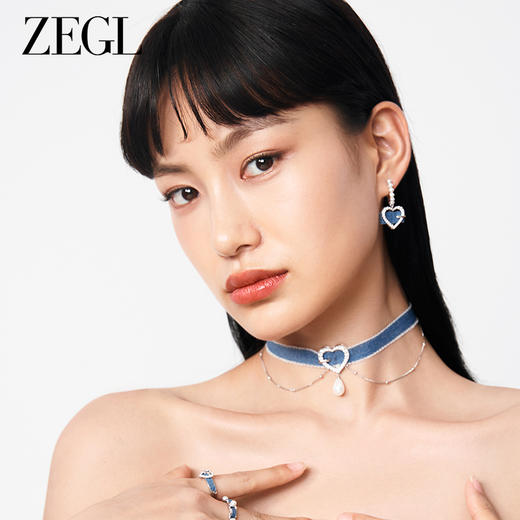 ZEGL设计师丹宁系列牛仔风爱心仿珍珠耳环女复古甜酷耳钉银针耳饰 商品图1