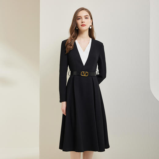 NG810斯尔丽瑟俪2023秋季新款时尚气质撞色拼接修身版连衣裙 商品图0