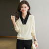V领拼色针织衫女，长袖上衣秋装新款早秋毛衣洋气春秋打底衫CC-121-8536 商品缩略图2