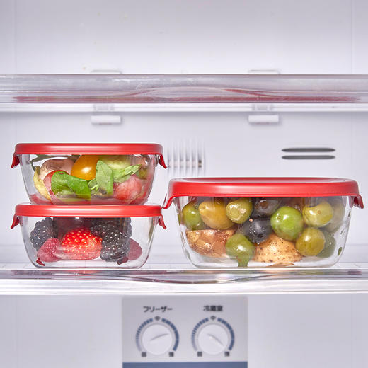 【HARIO】日本耐热玻璃保鲜盒料理玻璃碗迷你小型水果碗三件套（红/白色） 商品图4