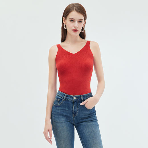 EITIE爱特爱时尚纯色修身显瘦V领遮副乳打底针织背心秋季新款C2301210 商品图9