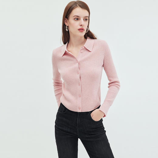 EITIE爱特爱简约POLO翻领修身纯色显瘦舒适羊毛针织开衫秋新款C2301212 商品图12