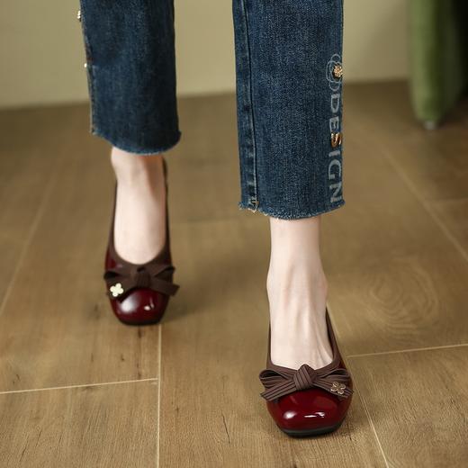 ZHR蝴蝶结撞色拼接单鞋法式复古小皮鞋高跟鞋子女2023新款秋 商品图4