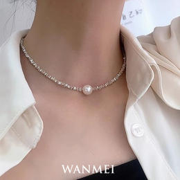 六鑫珠宝 碎银子淡水珍珠项链 925银+珍珠 规格10-11mm