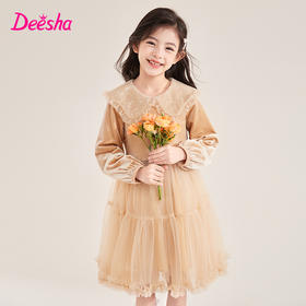 笛莎Deesha 连衣裙2023秋季新款优雅甜美风网纱丝绒裙