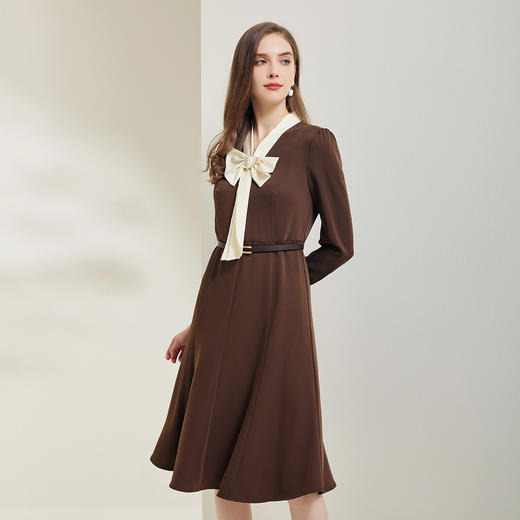 RE8A6斯尔丽瑟俪2023秋季新款蝴蝶结拼接长袖法式连衣裙 商品图2