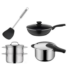 WMF快易锅+蓝彩24CM汤锅+金钻30CM炒锅+锅铲+蒸锅16CM·带盖/组合福袋