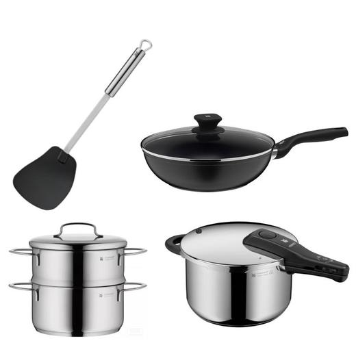 WMF快易锅+蓝彩24CM汤锅+金钻30CM炒锅+锅铲+蒸锅16CM·带盖/组合福袋 商品图0