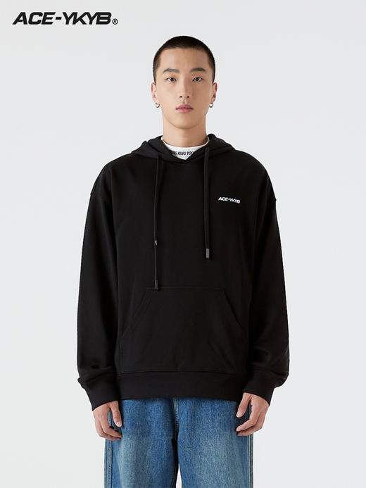 YKYB 基础植绒印花连帽卫衣男女秋季复古套头休闲运动上衣情侣款 商品图3