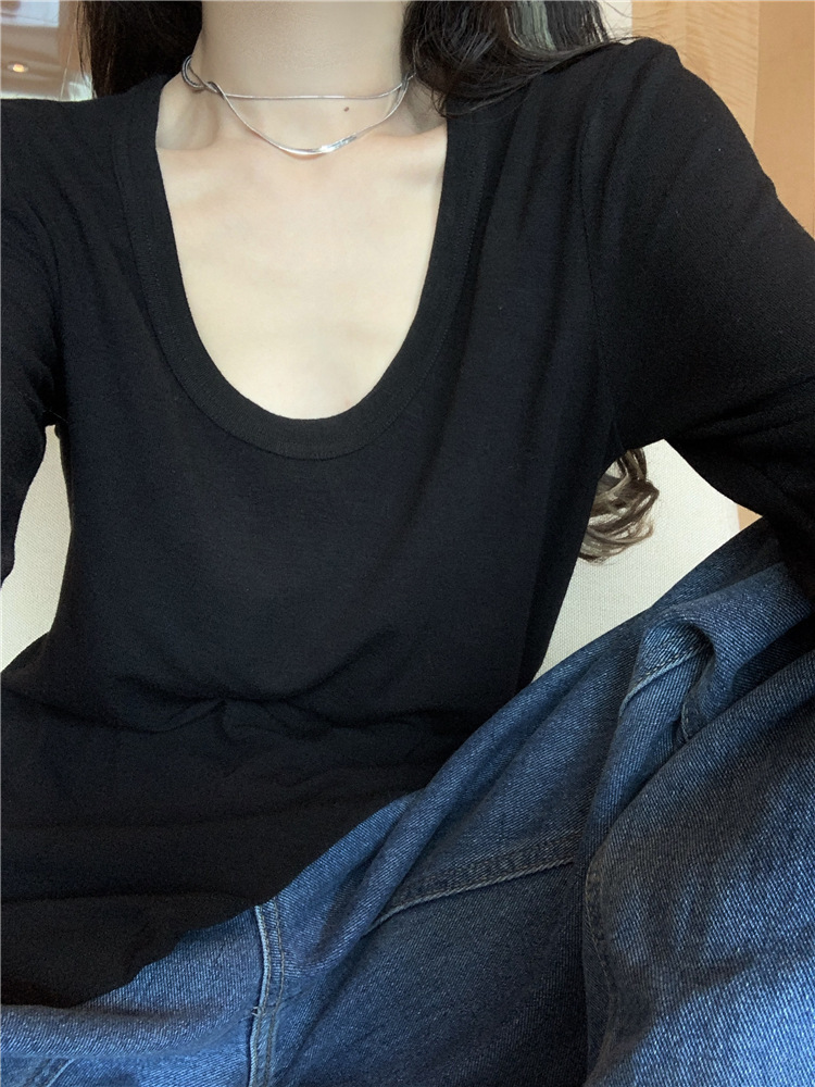 帮手描述图：不规则白色修身长袖T恤女2021春秋新款设计感紧