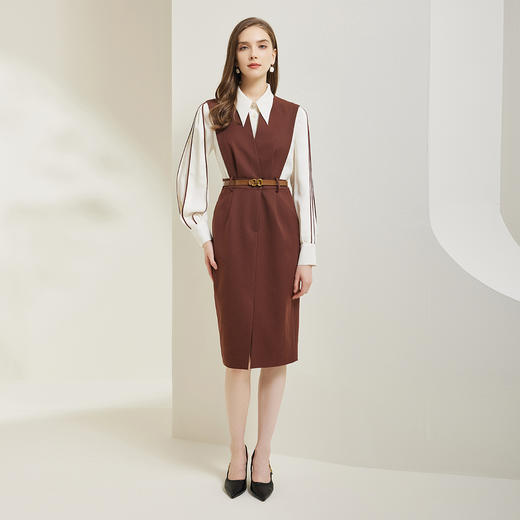 NG809斯尔丽瑟俪2023秋季新款假两件式衬衣搭配马甲装饰条气质款连衣裙 商品图3