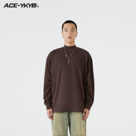 YKYB 废土文学小高领长袖T恤秋季新款美式潮酷抽皱磨毛男友风上衣