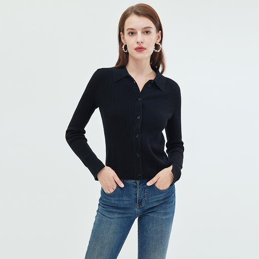 EITIE爱特爱简约POLO翻领修身纯色显瘦舒适羊毛针织开衫秋新款C2301212 商品图6