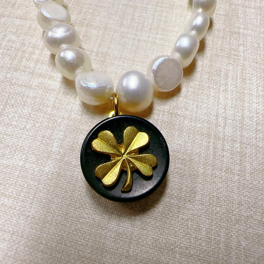 北京仓｜Gigi Paris-黑金 四叶草-中古纽扣 珍珠 项链［法国设计师］ 商品图1