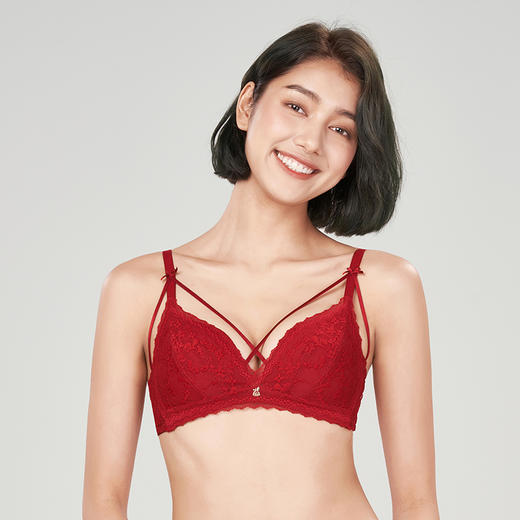 都市丽人自然舒适A杯适穿蕾丝内衣中厚款3/4杯常规文胸无钢圈二排扣新年本命年红品LB36M2 商品图1