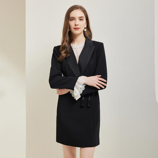 RE8A7斯尔丽瑟俪2023秋季新款法式浪漫蕾丝内搭假两件式连衣裙 商品图0