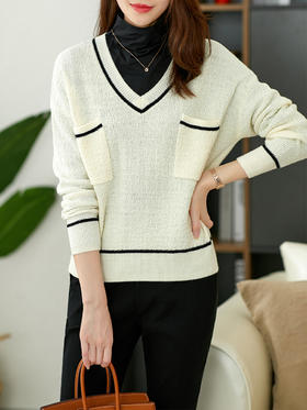 UG【现货7天】薄时尚针织衫毛衣女2022春季新款v领短款打底气质女士上衣