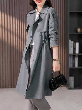 YX【定制25天】风衣外套女韩系风格穿搭2023秋季新款设计感系带中长款大衣