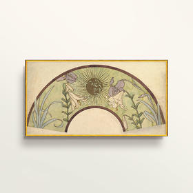 伽罗生活装饰挂画-穆夏-百合花和鸢尾花的扇子设计 P327（10个工作日内发货）