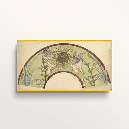 伽罗生活装饰挂画-穆夏-百合花和鸢尾花的扇子设计 P327（10个工作日内发货） 商品图0