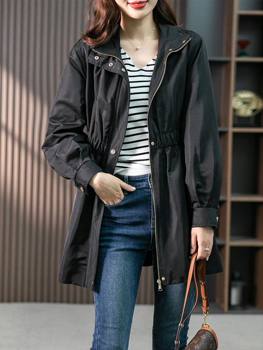 YX【现货7天】收腰显瘦风衣女中长款2023秋季新款韩版舒适减龄休闲外套 商品图1